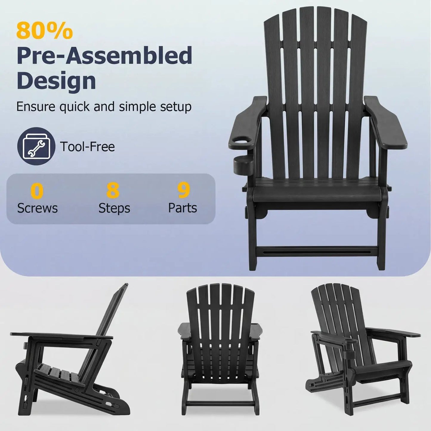 HDPE Adirondack Chair With Cup Holder Weatherproof