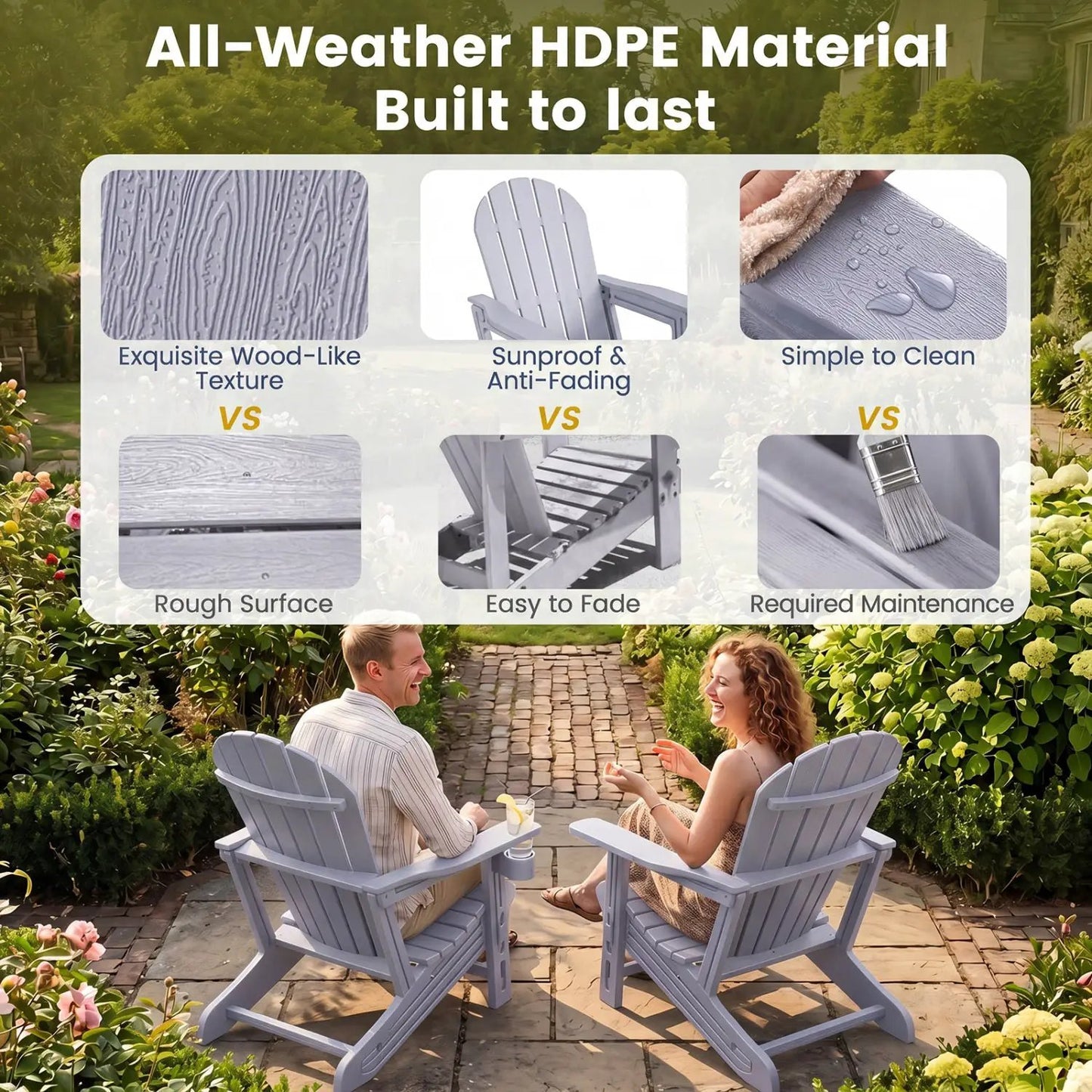 HDPE Adirondack Chair With Cup Holder Weatherproof