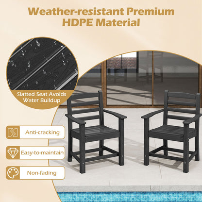 HDPE All Weather Patio Dining Chairs Set of 2 with Wide Armrests