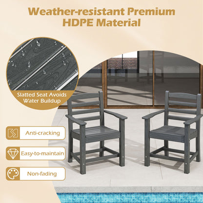 HDPE All Weather Patio Dining Chairs Set of 2 with Wide Armrests