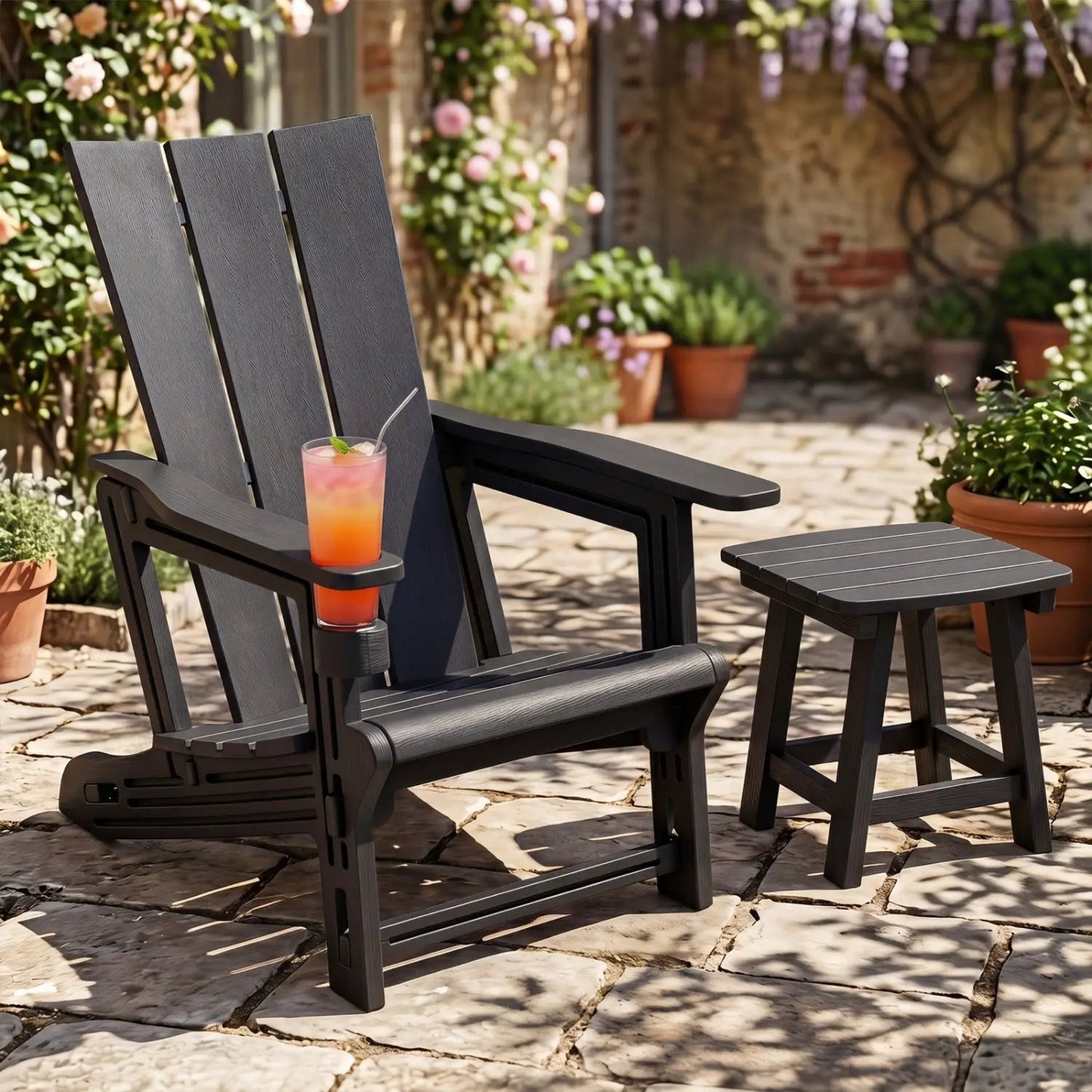 Adirondack Chair With Cup Holder HDPE Outdoor