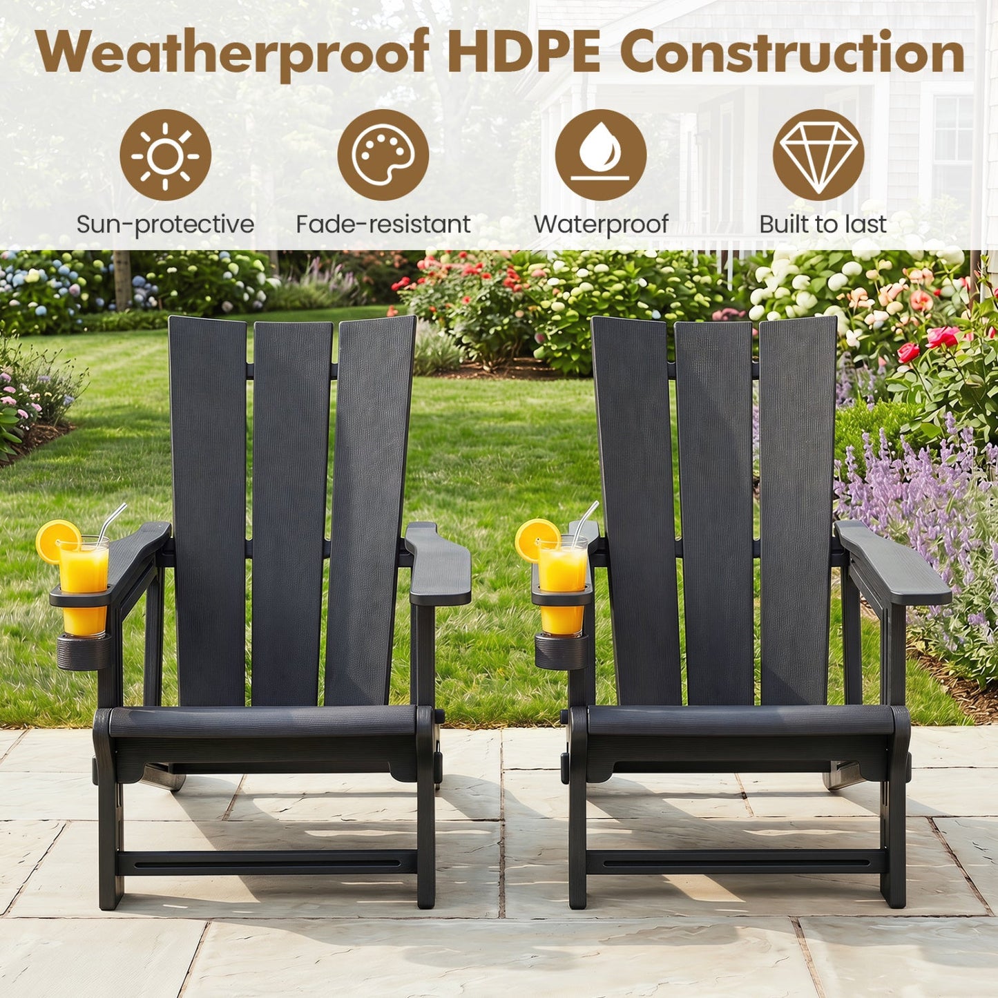 Adirondack Chair With Cup Holder HDPE Outdoor
