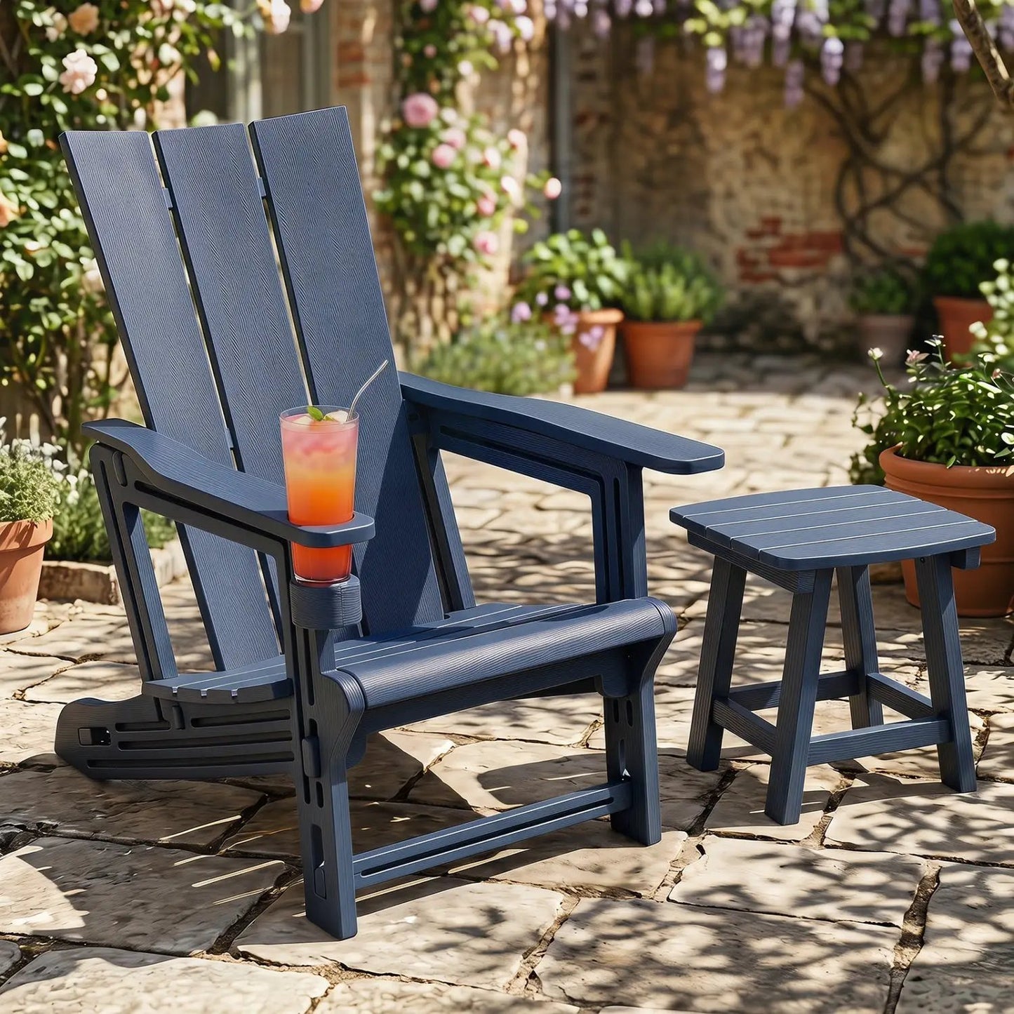 Adirondack Chair With Cup Holder HDPE Outdoor