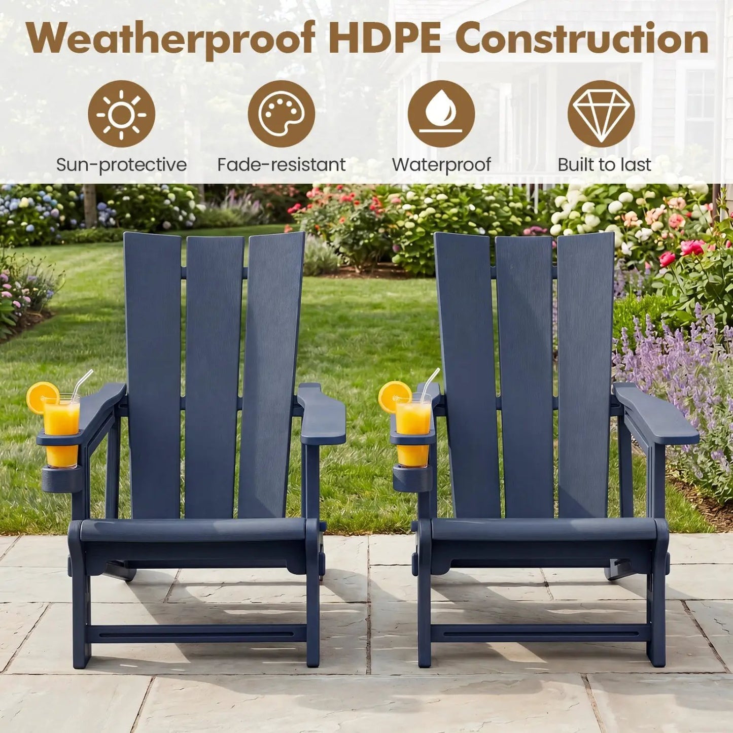 Adirondack Chair With Cup Holder HDPE Outdoor