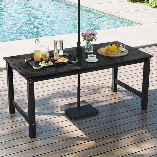 HDPE Outdoor Dining Table for 6 Person with Wood-Like Tabletop and Umbrella Hole - Tampa Home & Garden Store