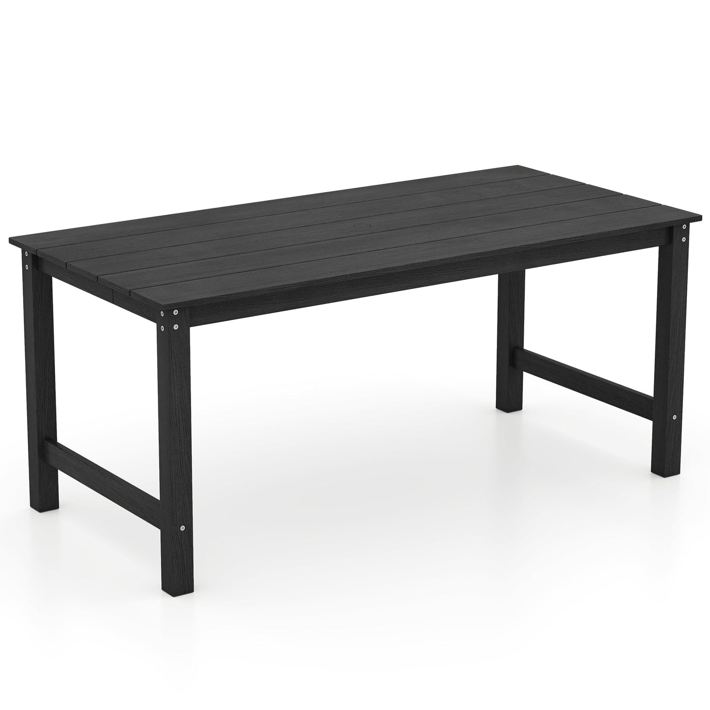 HDPE Outdoor Dining Table for 6 Person with Wood-Like Tabletop and Umbrella Hole