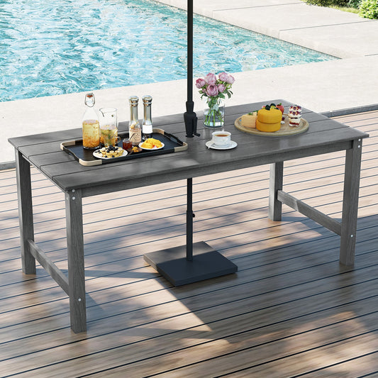 HDPE Outdoor Dining Table for 6 Person with Wood-Like Tabletop and Umbrella Hole - Tampa Home & Garden Store
