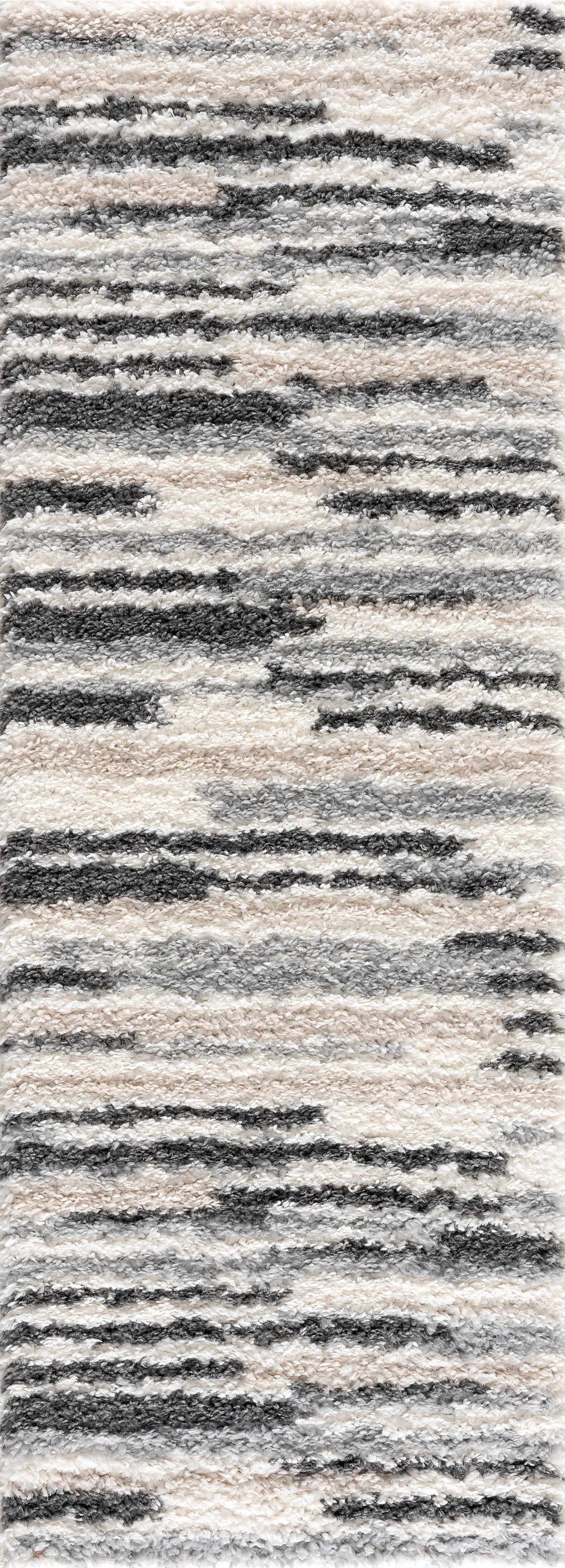 Zoya Irregular Striped Area Rug beige and charcoal shag by Boutique Rugs on Tampa Home & Garden Store