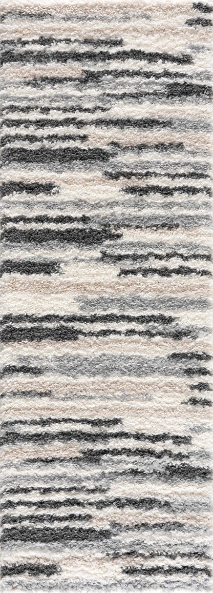 Zoya Irregular Striped Area Rug beige and charcoal shag by Boutique Rugs on Tampa Home & Garden Store