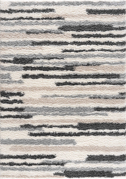 Zoya irregular striped area rug beige gray black tones by Boutique Rugs on Tampa Home & Garden Store