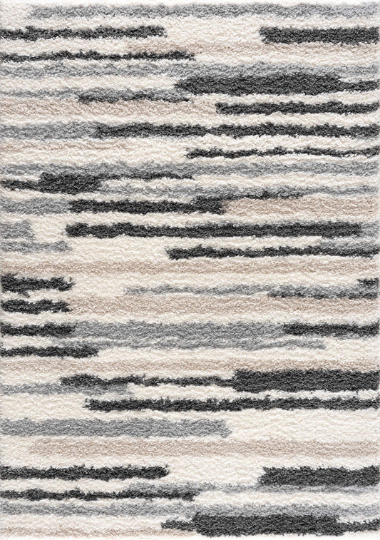 Zoya irregular striped area rug beige gray black tones by Boutique Rugs on Tampa Home & Garden Store