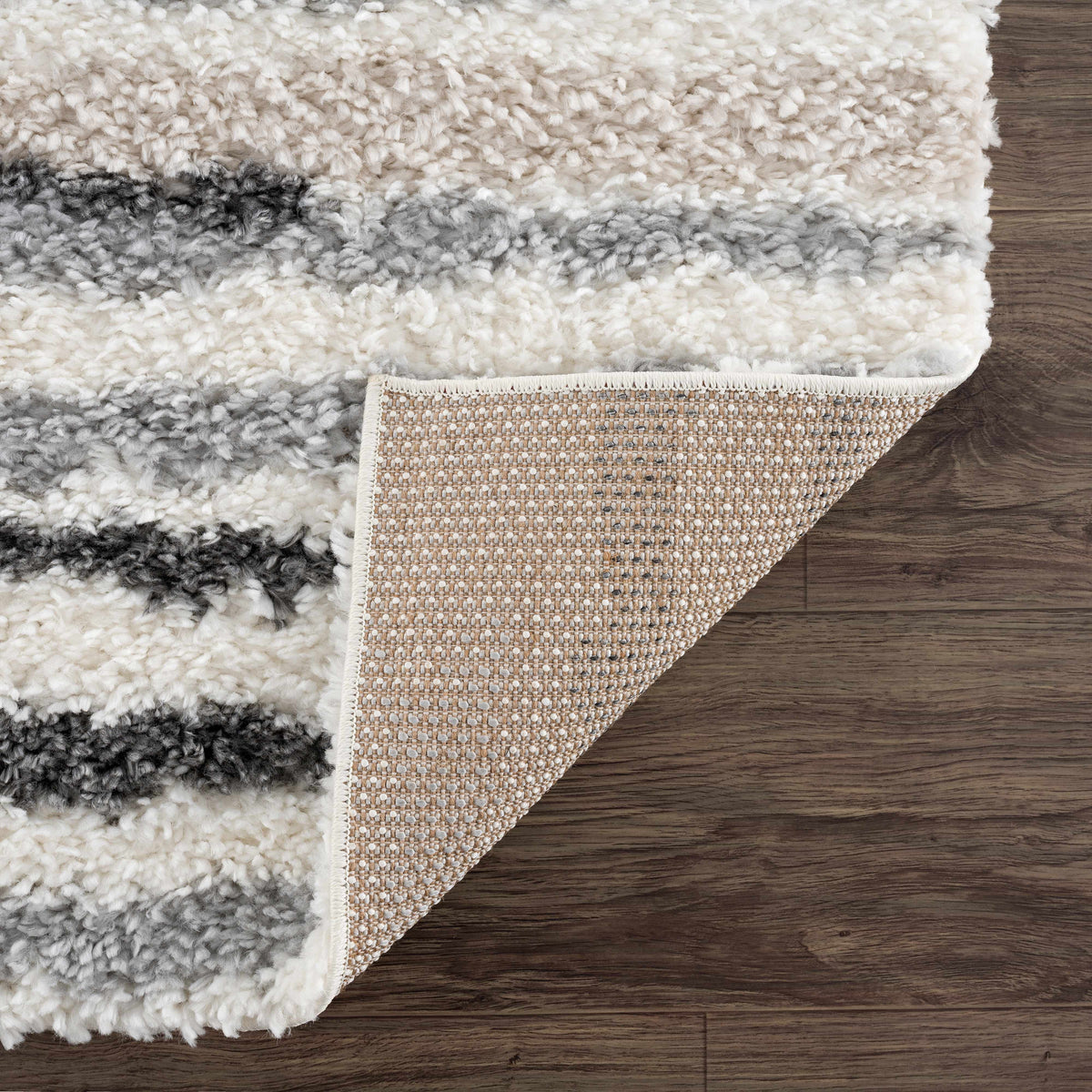 Zoya Irregular Striped Area Rug cream gray shag by Boutique Rugs on Tampa Home & Garden Store