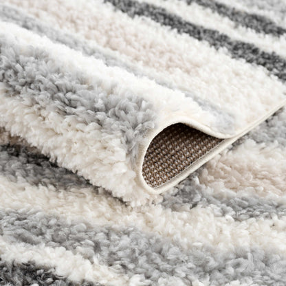 Zoya Irregular Striped Area Rug by Boutique Rugs with a plush white gray beige pile on Tampa Home & Garden Store