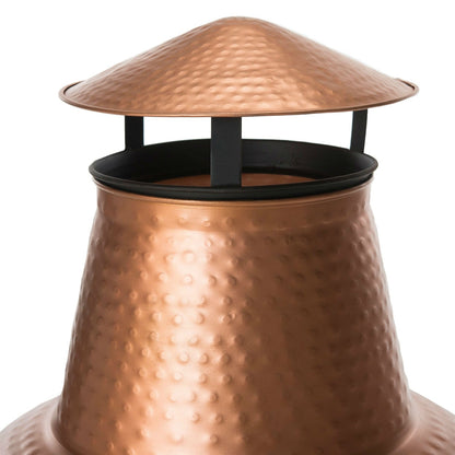 Pozo de fuego de chimenea de hierro y cobre martillado con soporte
