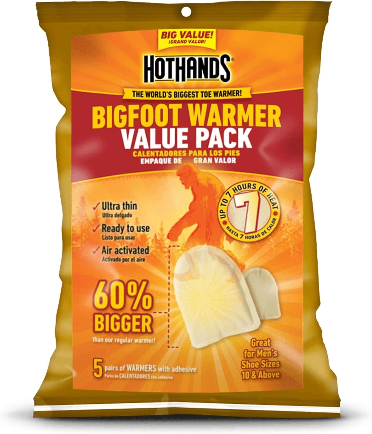 HotHands BigFoot Warmers - Long Lasting Safe Natural Odorless Air Activated Warmers - Up to 7 Hours of Heat - 5 Pair Pack - Tampa soil911.com