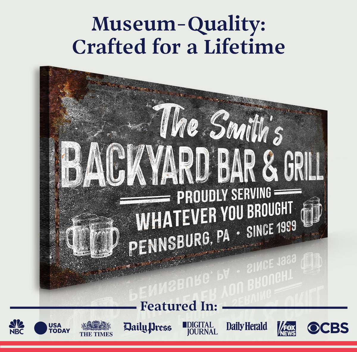 Backyard Bar & Grill Sign XXIII canvas craft print in distressed black with white lettering on Tampa Home & Garden Store