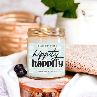 Candle Blueberry Scone Gia Roma, clear glass jar with copper lid and pale blue label on Tampa Home & Garden Store