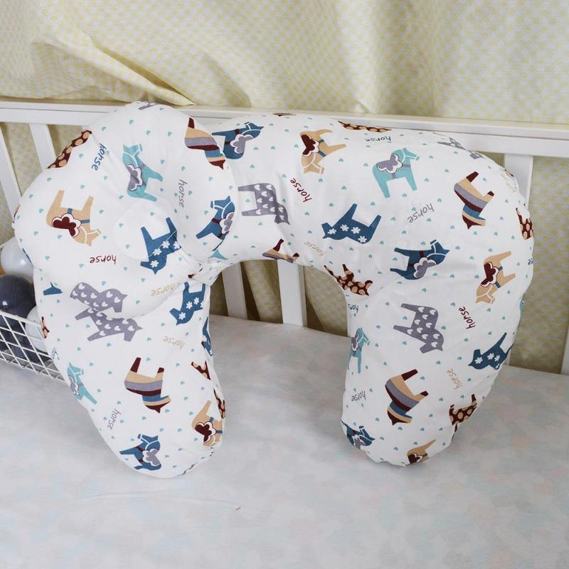 Stevvex newborn U-shaped nursing pillow, white fabric with colorful animal print for babies on Tampa Home & Garden Store