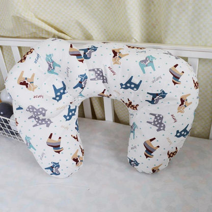Stevvex newborn U-shaped nursing pillow, white fabric with colorful animal print for babies on Tampa Home & Garden Store