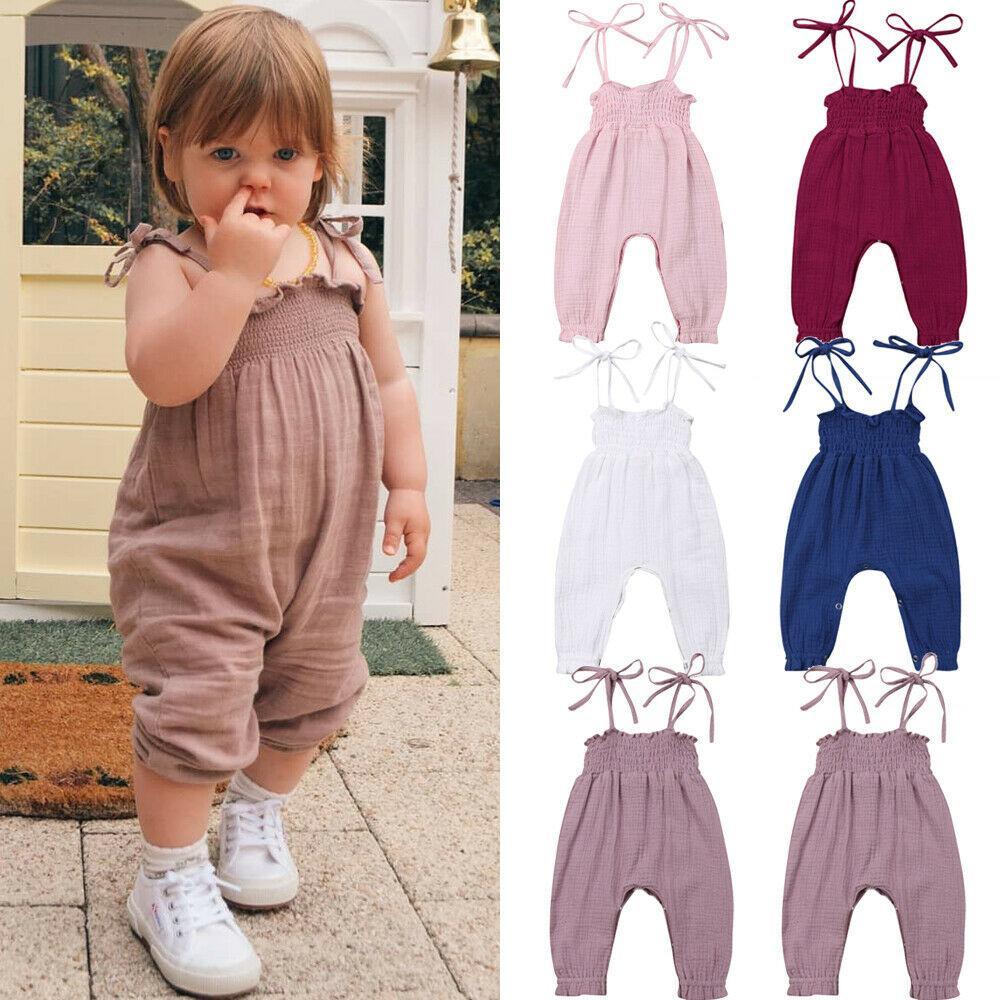 Stevvex baby sleeveless romper overalls in taupe; cotton one-piece with shoulder ties, six color options on Tampa Home & Garden Store