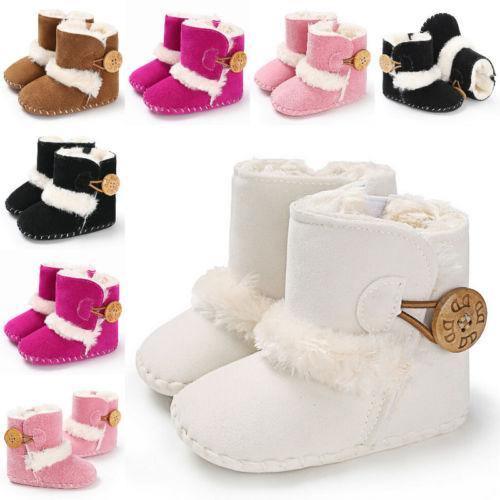 Stevvex newborn snow boots set with white fur trim and wooden toggle, in brown, pink and black on Tampa Home & Garden Store