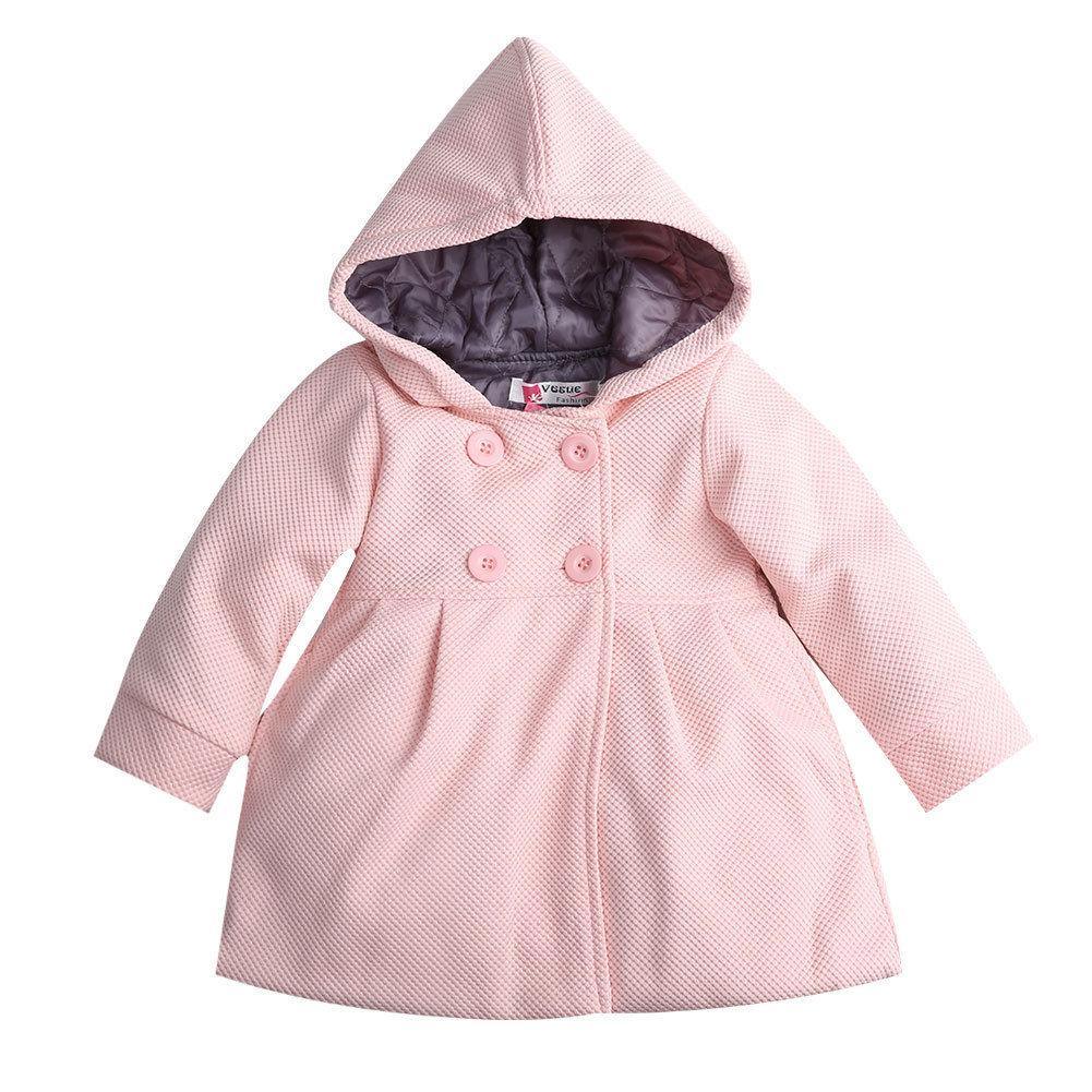 Stevvex pink hooded toddler coat, quilted puffer with doublebreasted buttons and gray lining on Tampa Home & Garden Store