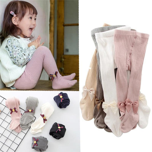Children Bowknot Tights Stevvex cotton ribbed baby girls set of six pastel tights with bows on Tampa Home & Garden Store