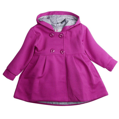 Stevvex pink hooded toddler girls puffer coat with double-breasted buttons and grey lining on Tampa Home & Garden Store