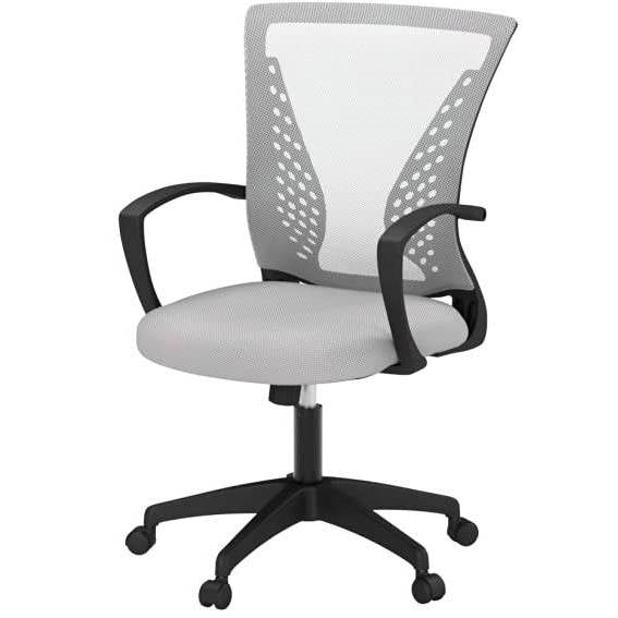 Silla de escritorio ergonómica moderna de malla gris de respaldo medio con reposabrazos y ruedas