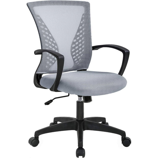 Gray Modern Mid-Back Ergonomic Mesh Office Desk Chair with Armrest on Wheels - Tampa Home & Garden Store