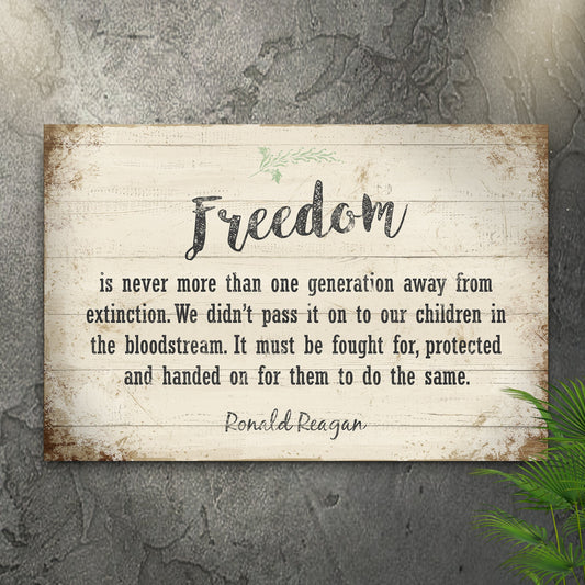 Freedom by Ronald Reagan Sign II canvas with distressed white wood panel and script Freedom on Tampa Home & Garden Store