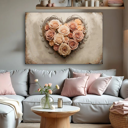 3D Floral Heart Wall Art III canvas by Tailored Canvases with soft pink roses on Tampa Home & Garden Store