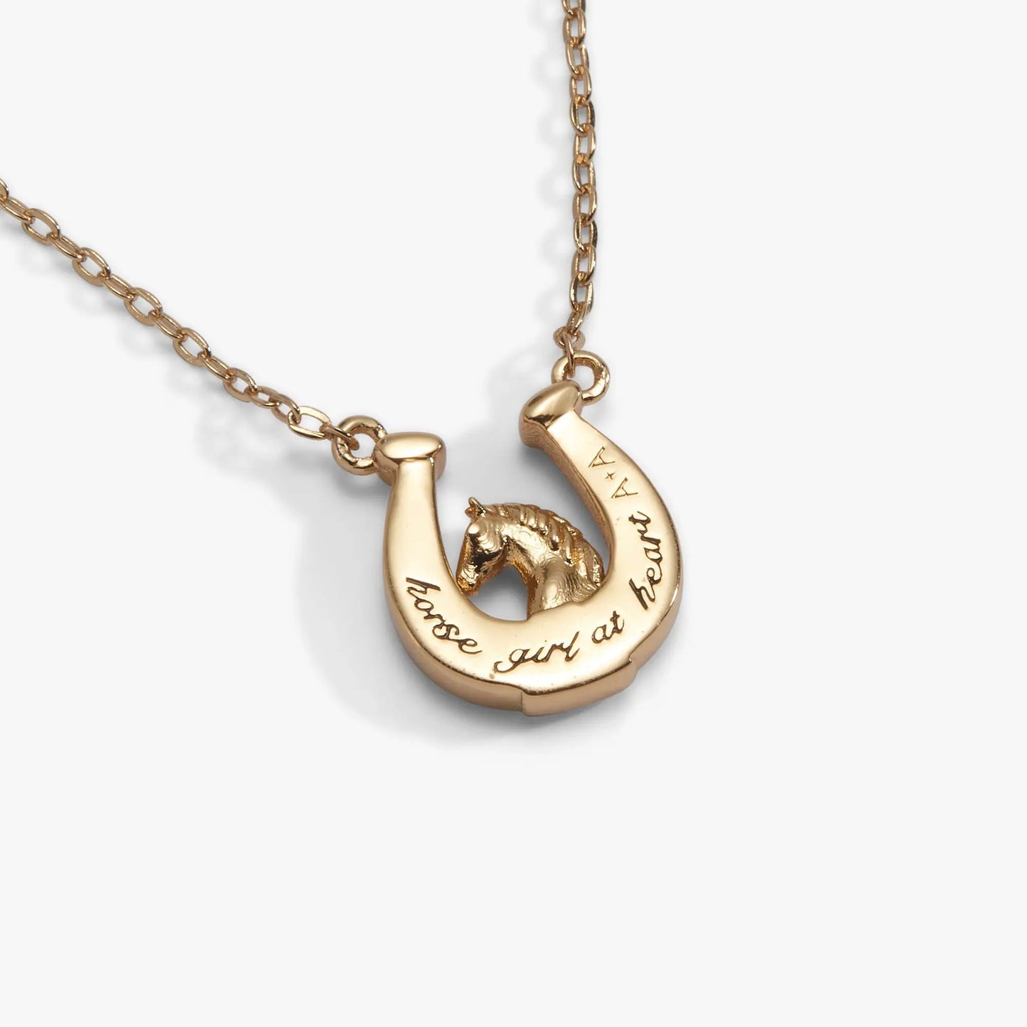 Horse Girl At Heart horseshoe necklace by Alex and Ani, gold-tone with horse head charm on chain on Tampa Home & Garden Store