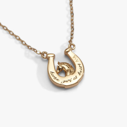 Horse Girl At Heart horseshoe necklace by Alex and Ani, gold-tone with horse head charm on chain on Tampa Home & Garden Store