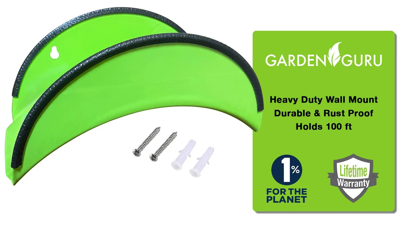 Durable steel manual crank hose reel by Garden Guru in bright green with mounting hardware on Tampa Home & Garden Store