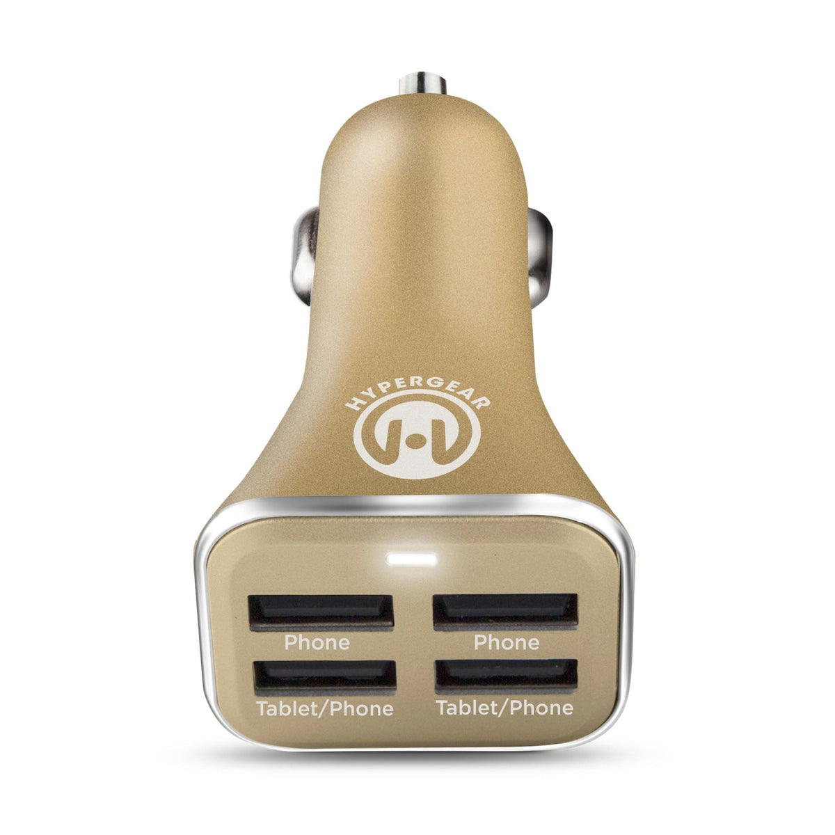 Quad USB 6.8A car charger in champagne gold with four USB ports labeled Phone/Tablet HyperGear on Tampa Home & Garden Store