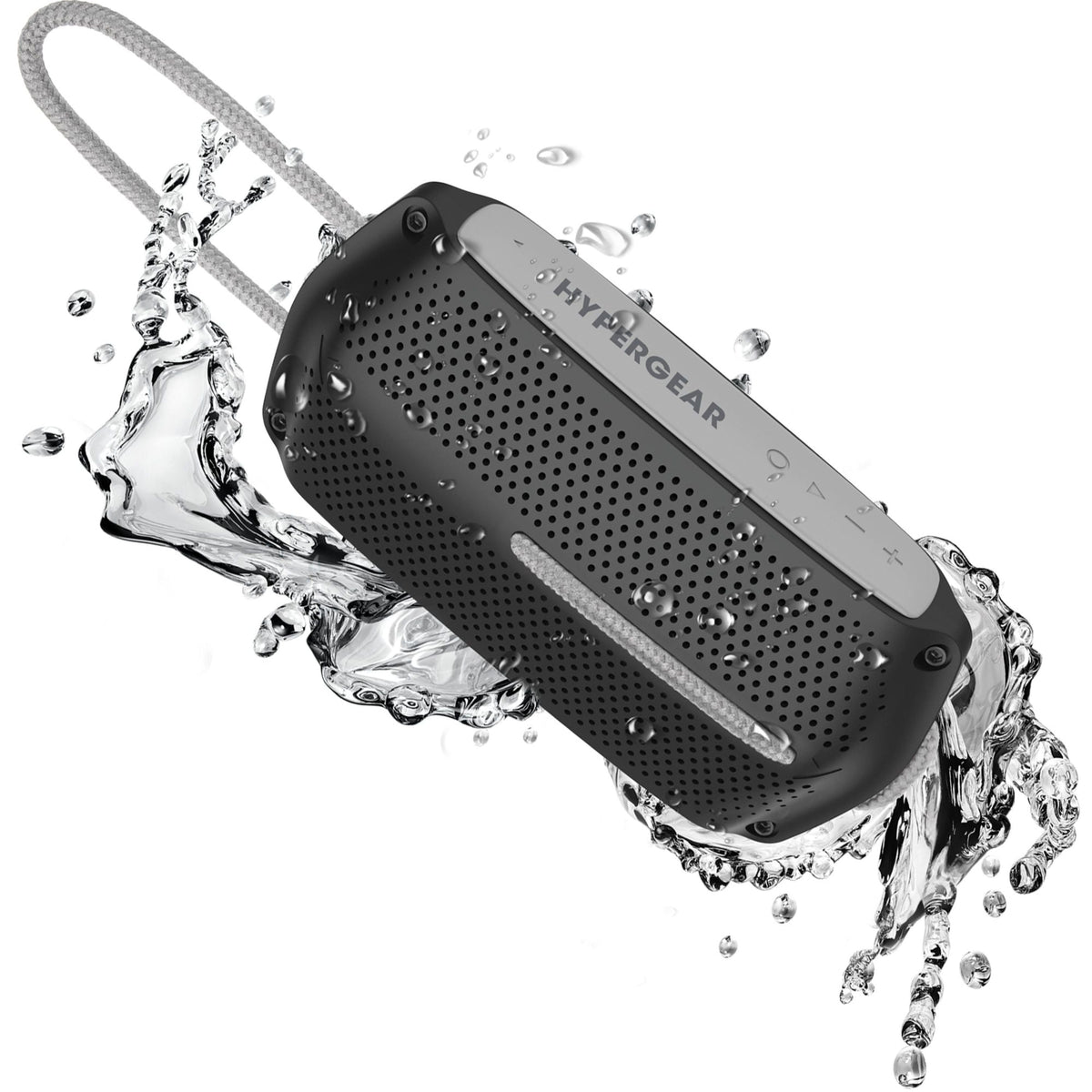 Wave water resistant wireless speaker, black with gray trim and rope carry handle on Tampa Home & Garden Store