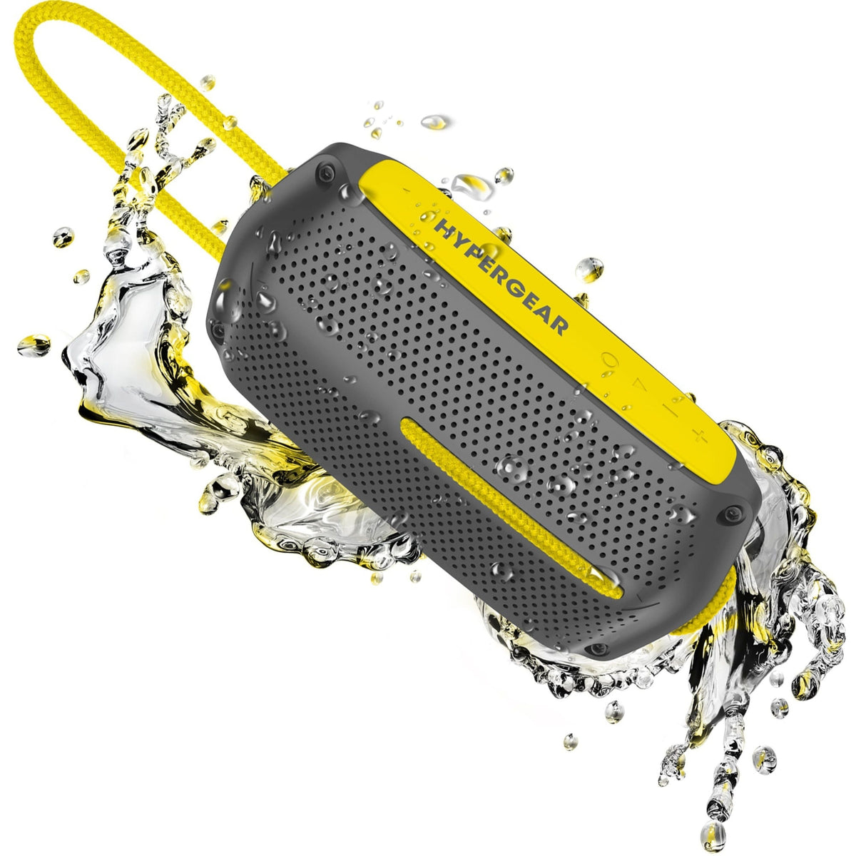 Wave water resistant wireless speaker HyperGear black perforated body with yellow strap on Tampa Home & Garden Store