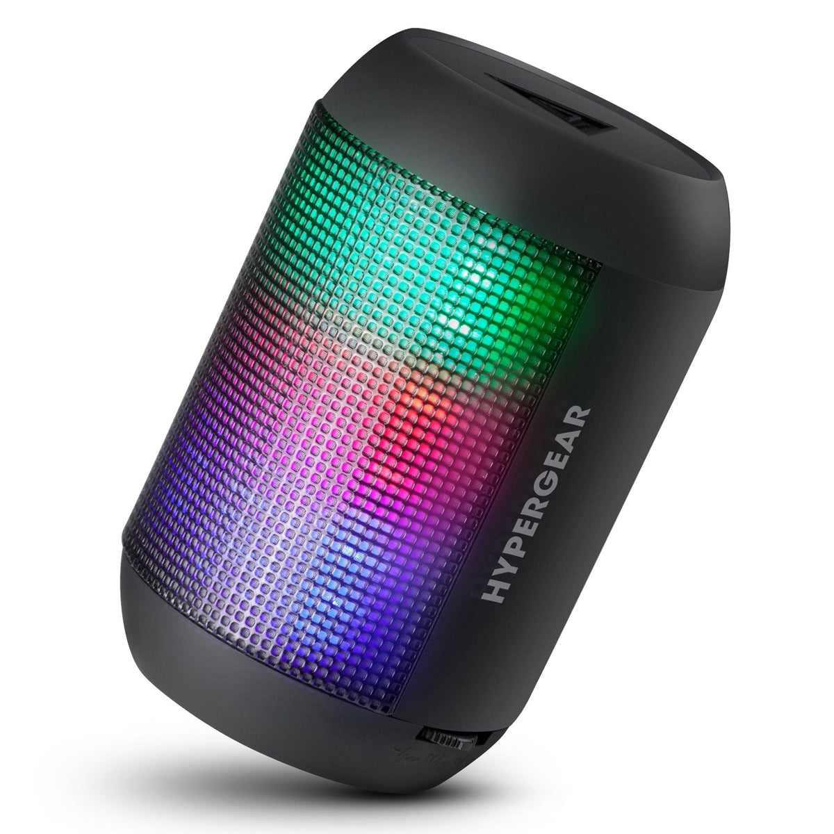 Rave Mini Wireless LED Speaker black cylindrical design with RGB LED grid on Tampa Home & Garden Store