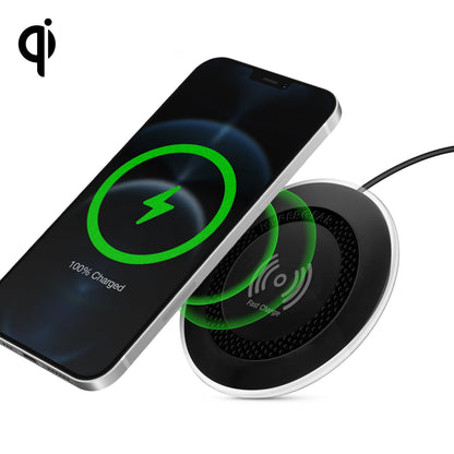 ChargePad Pro 15W Wireless Fast Charger on circular black charging pad with green charging icon on iPhone on Tampa Home & Garden Store