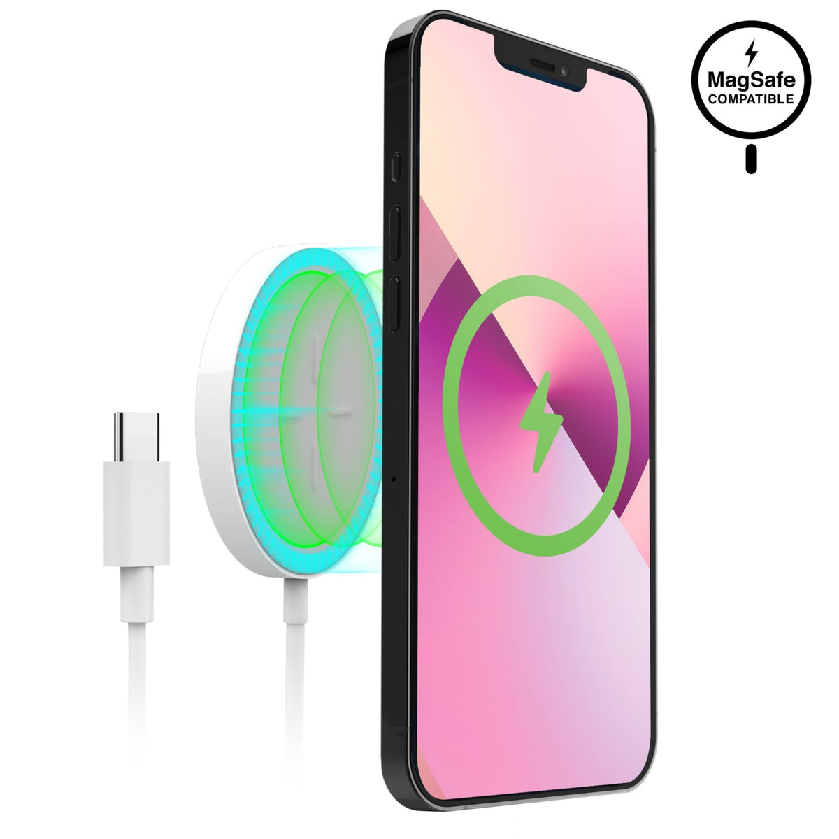 Universal Magnetic 15W Wireless Fast Charger MagSafe compatible with iPhone white USB-C cable on Tampa Home & Garden Store