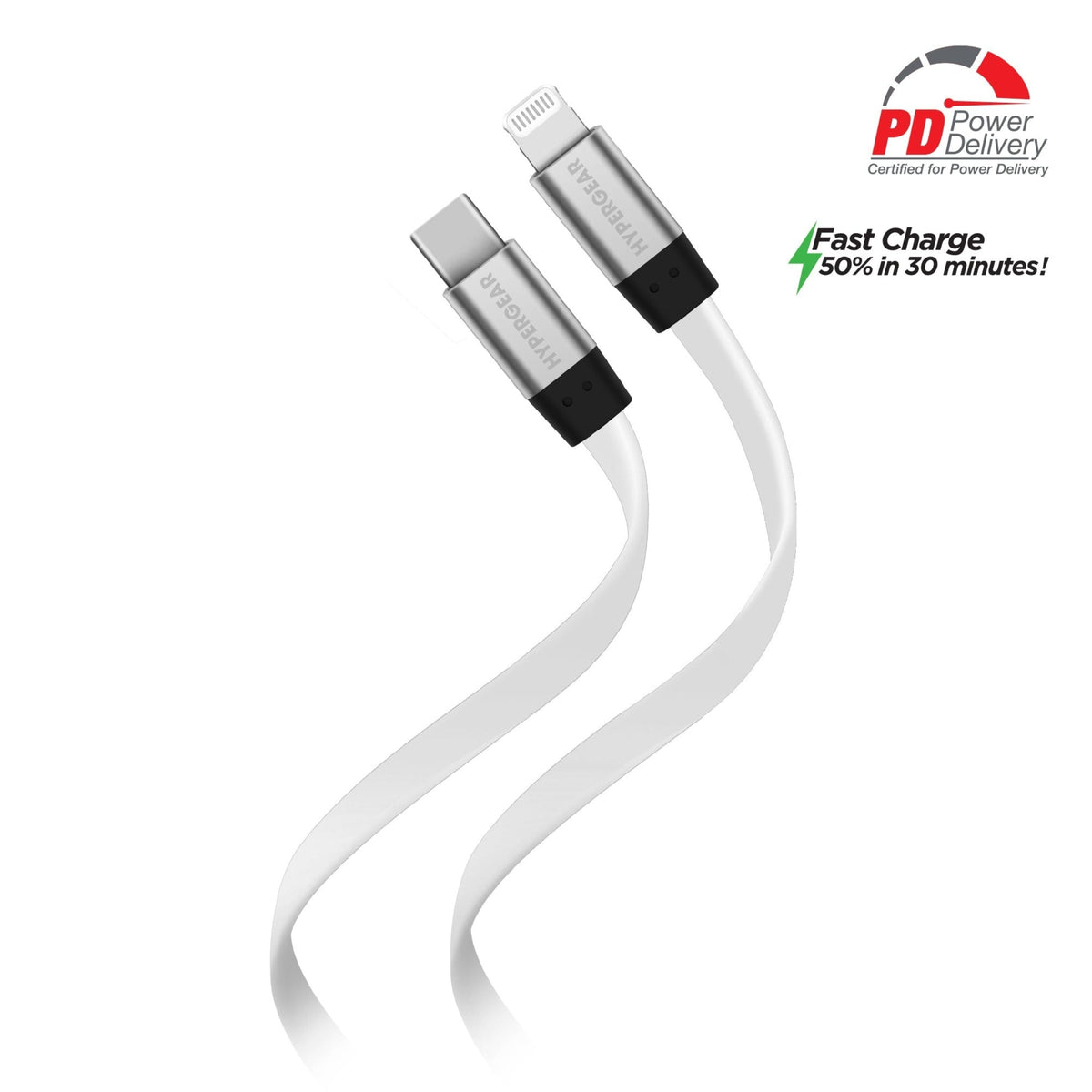 Flexi USB-C to Lightning flat cable, 6ft, Best Product Finds, silver connectors on Tampa Home & Garden Store