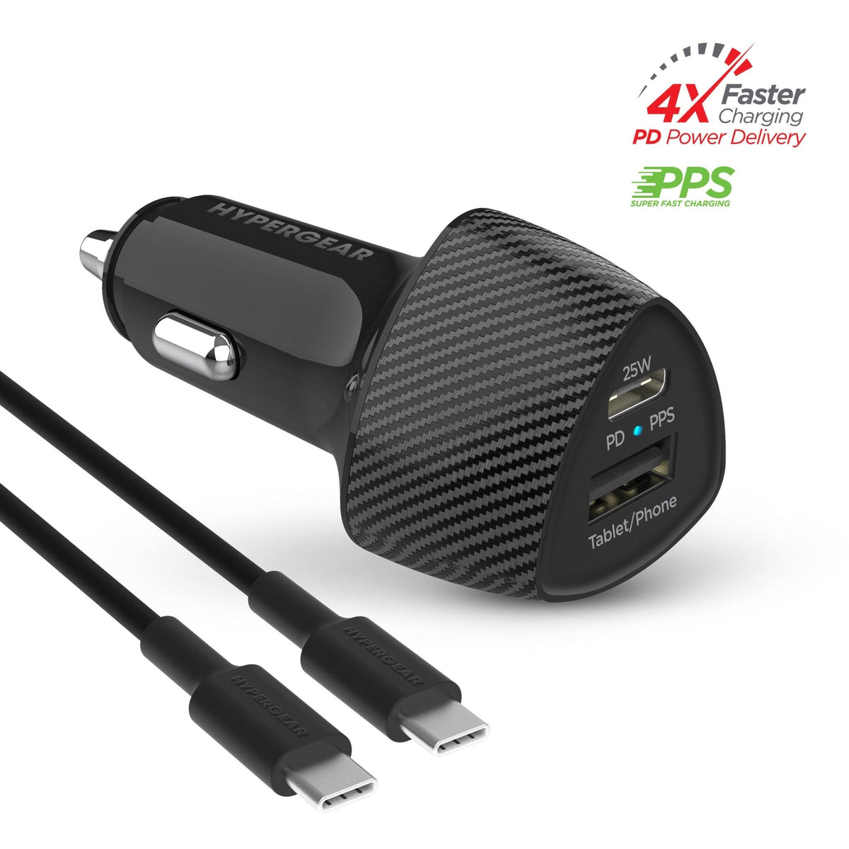 SpeedBoost 25W PD USB-C car kit with carbon fiber body and PD PPS ports; cables included on Tampa Home & Garden Store