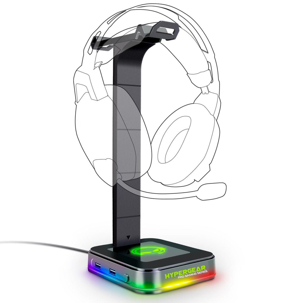 RGB Command Station Headset Stand with RGB-lit base, black pedestal Hypergear Pro Gaming Series on Tampa Home & Garden Store