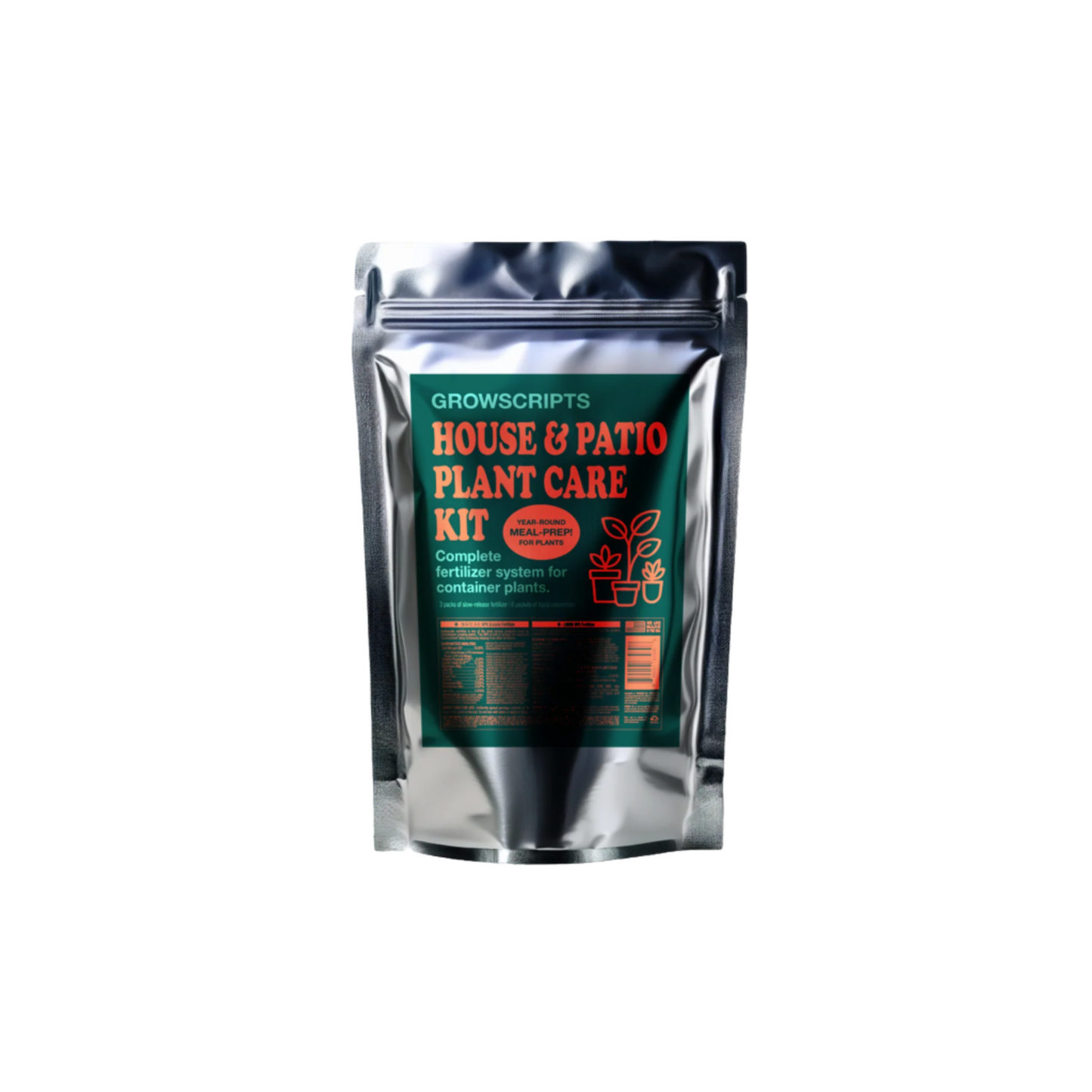 GrowScripts House & Patio Plant Care Kit fertilizer bag, silver pouch, Live Good Logistics on Tampa Home & Garden Store