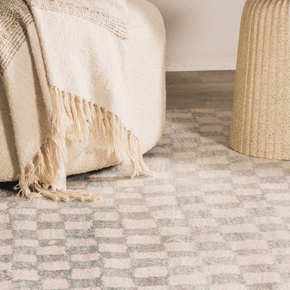Benjy Cream & Light Blue Checkered Area Rug by Boutique Rugs, cream with blue checks on soft woven pile on Tampa Home & Garden Store