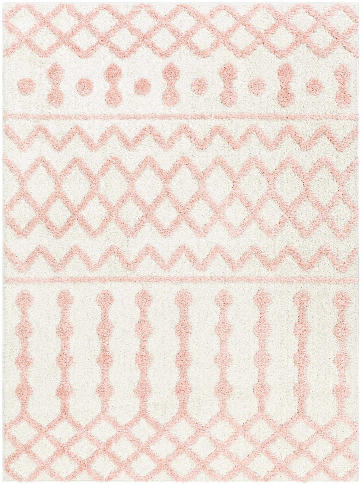 Darva Pink Plush Area Carpet by Boutique Rugs with cream backdrop and pink lattice pattern on Tampa Home & Garden Store