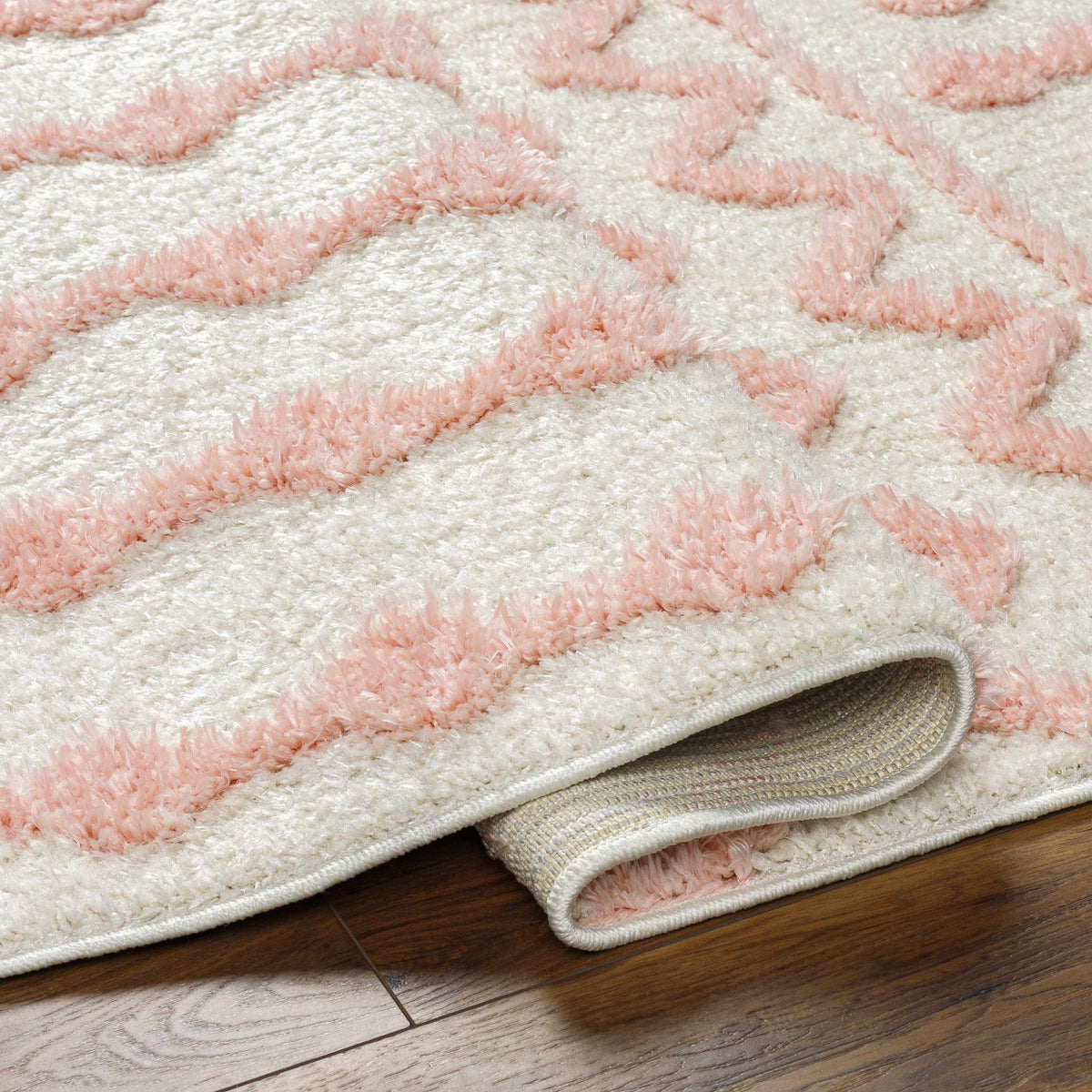 Darva Pink Plush Area Carpet with ivory base and pink shag accents on Tampa Home & Garden Store