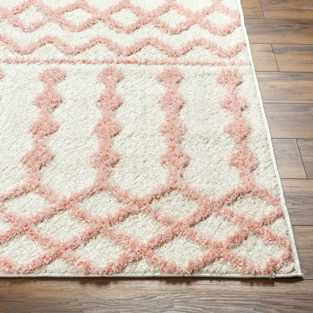 Darva Pink Plush Area Carpet rug with cream base and pink zigzag tufting by Boutique Rugs on Tampa Home & Garden Store