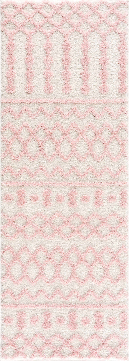 Darva Pink Plush Area Carpet with white base and pink geometric motifs Boutique Rugs on Tampa Home & Garden Store